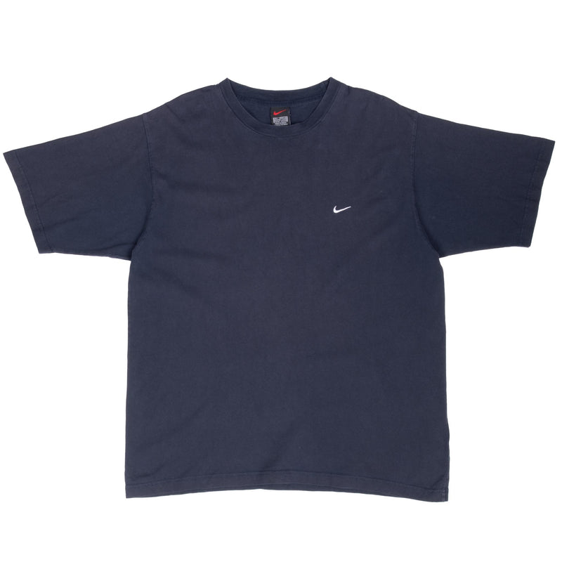 VINTAGE NIKE CLASSIC SWOOSH NAVY BLUE TEE SHIRT 1990S LARGE