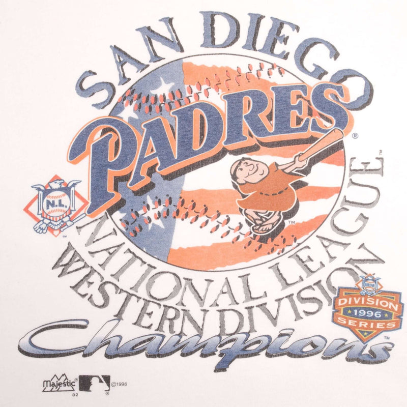 Vintage MLB San Diego Padres National League Western Division Champions 1996 Tee Shirt Size Large Made In USA With Single Stitch Sleeves