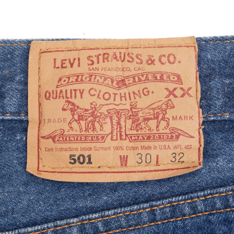 Beautiful Indigo Levis 501 Jeans 1990s Made in USA with Medium Wash   Size on tag 30X32 Actual Size 29X32  Back Button #544