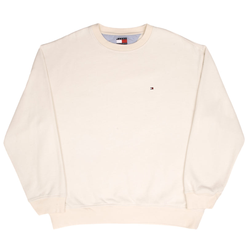 Vintage Tommy Hilfiger Cream Crewneck Sweatshirt 2000S Size XL