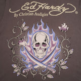 Vintage Ed Hardy By Christian Audigier Skull & Roses Tee Shirt 2000S Size XL Made In USA