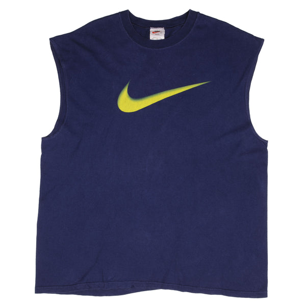 CAMISETA VINTAGE NIKE BIG SWOOSH AZUL SIN MANGAS, AÑOS 90, TALLA XL, FABRICADA EN EE. UU.