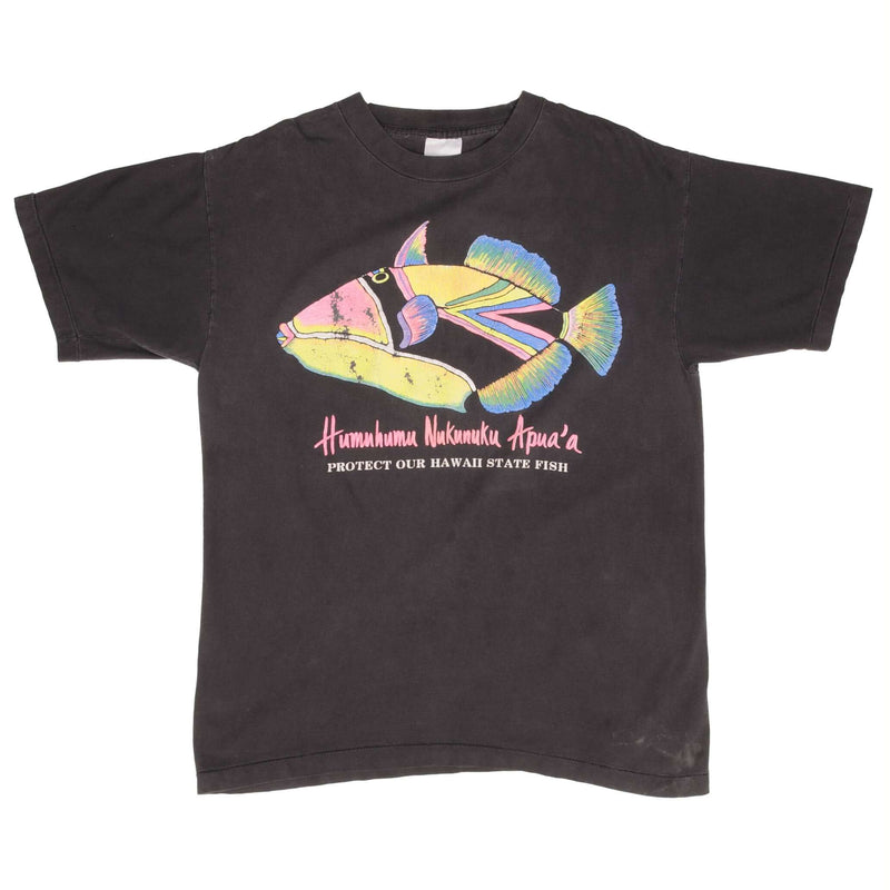 Vintage Humuhumu Nukunuku Apua'a Fish Hawaii Graphic Tee Shirt Large Made In Usa With Single Stitch Sleeves