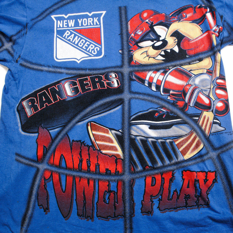 CAMISETA VINTAGE DE LA NHL DE LOS NEW YORK RANGERS CON LOONEY TUNES Y TAZ, TALLA GRANDE