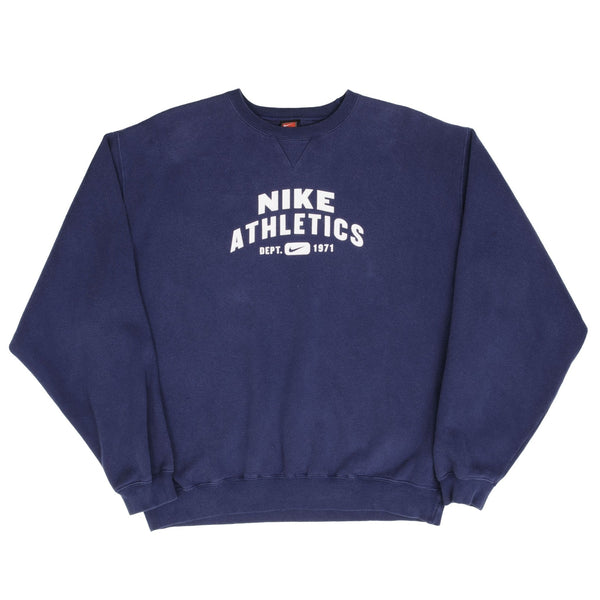 Vintage Nike Athletics Spellout Blue Sweatshirt 1990S Size Large