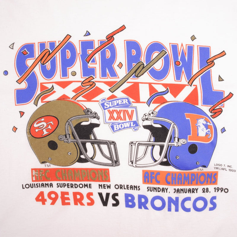 Vintage NFL San Francisco 49ers VS Denver Broncos Super Bowl XXIV 1990 Tee Shirt Size XL Made In USA With Single Stitch Sleeves