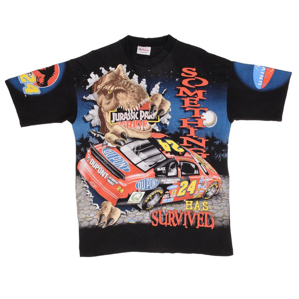 VINTAGE NASCAR ALL OVER PRINT GORDON JURASSIC PARK 1997 TEE SHIRT LARGE MADE USA