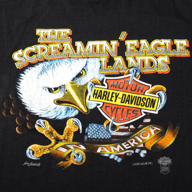 Vintage Harley Davidson The Screaming' Eagle Lands Tee Shirt Size Small Made In USA With Single Stitch Sleeves.