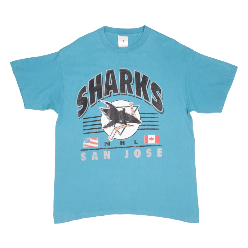 Vintage NHL San Jose Sharks Tee Shirt 1990s Size XL With Single Stitch Sleeves. Made In USA