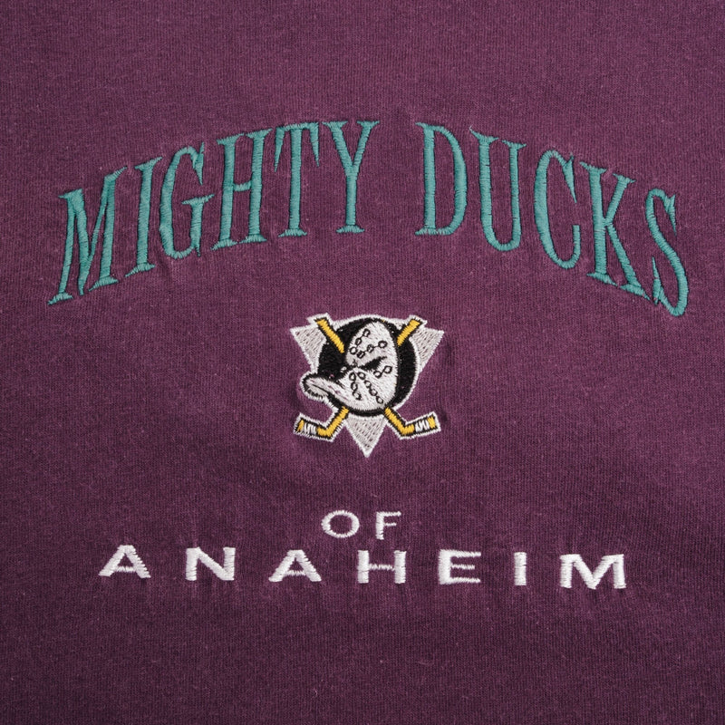 Vintage Nhl Anaheim Mighty Ducks Embroidered Tee Shirt 1990S XL Made In Usa