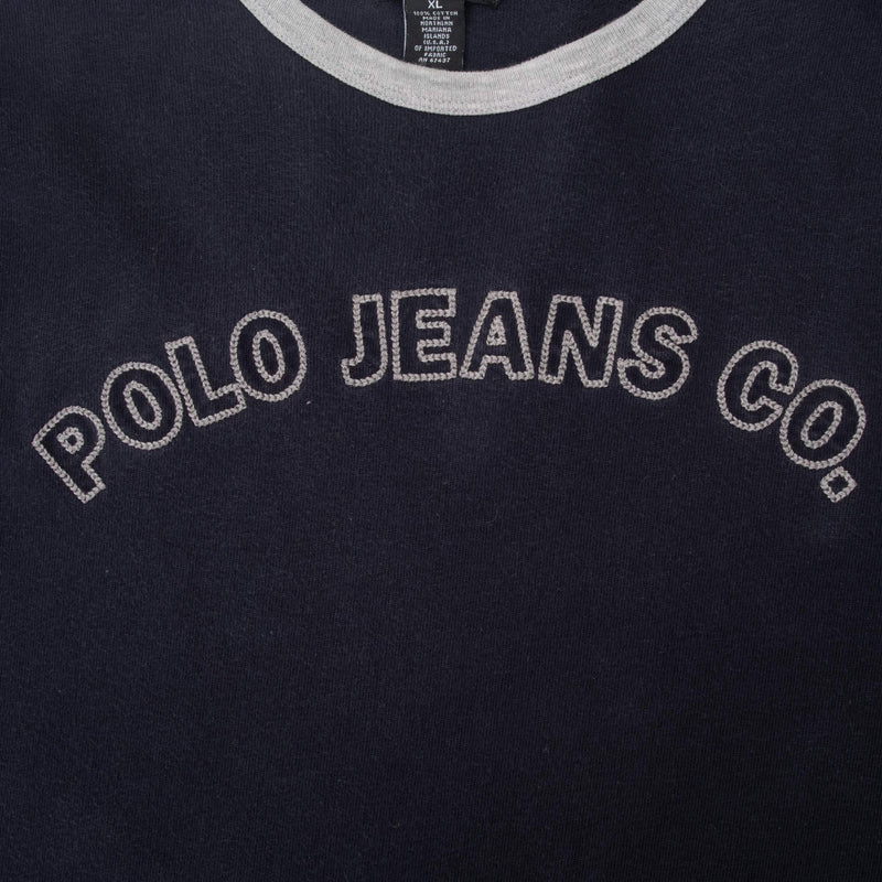 Vintage Ralph Lauren Polo Jeans Co Navy Blue Tee Shirt 1990S Size XL Made In USA