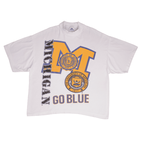 Vintage University Of Michigan Go Blue Tee Shirt 1990s Size XL With Single Stitch Sleeves