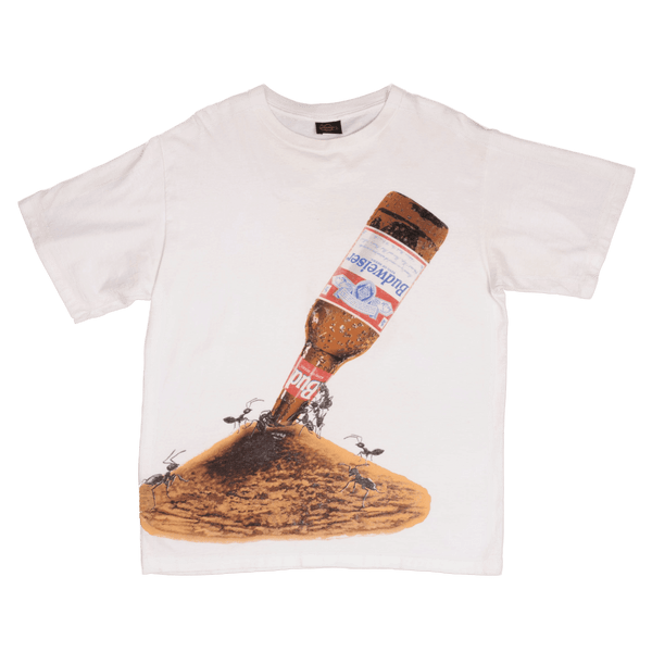 Vintage All Over Print Budweiser Ants This Bud Is For You Tee Shirt 1995 Size XL Made In USA With Single Stitch Sleeves