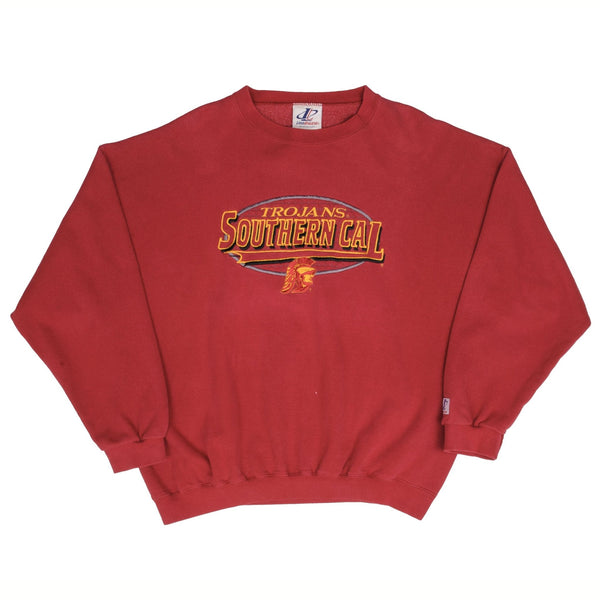 Vintage Usc Trojans Embroidered Red Crewneck Sweatshirt 1990S Size XL Made In Usa