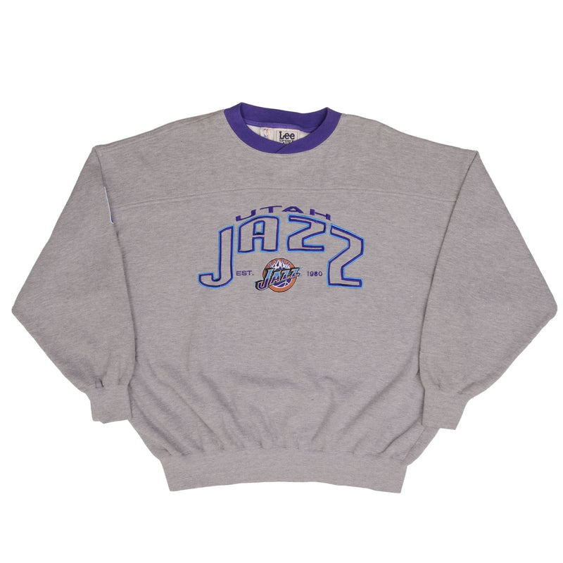 Vintage Nba Utah Jazz Embroidered Grey Sweatshirt 1990S Size 2XL