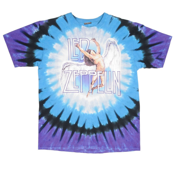 Vintage Tie Dye Led Zeppelin Liquid Blue Tee Shirt 1990S Size Large 