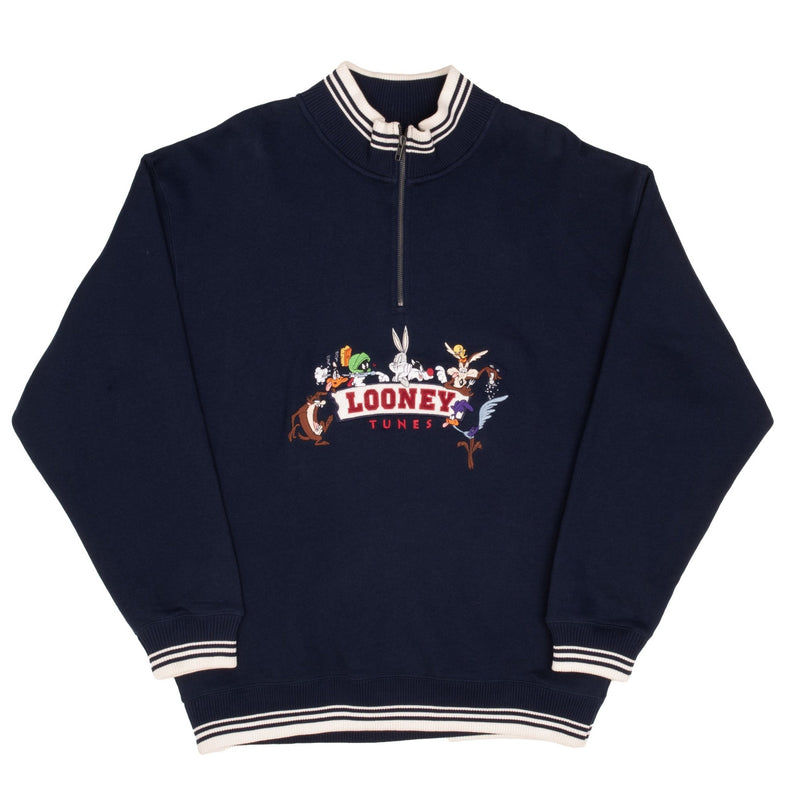 Vintage Looney Tunes Quarter Zip Embroidered Sweatshirt 1998 size Large