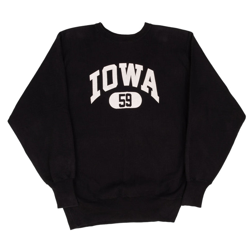 Vintage Black Reverse Weave Champion Iowa University 59 Sweatshirt 1990S Size XL Made In USA