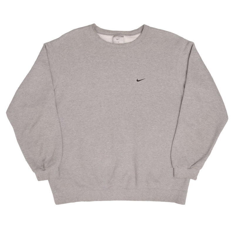 Vintage Nike Swoosh Grey Crewneck Sweatshirt 2000S Size XL