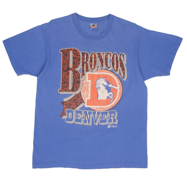 Vintage NFL Denver Broncos Tee Shirt 1990S Size Large Made In USA With Single Stitch Sleeves