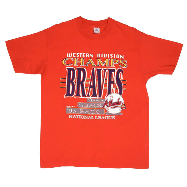 Vintage MLB Atlanta Braves Western Division Champions 1993 Tee Shirt Size Large Made In USA With Single Stitch Sleeves