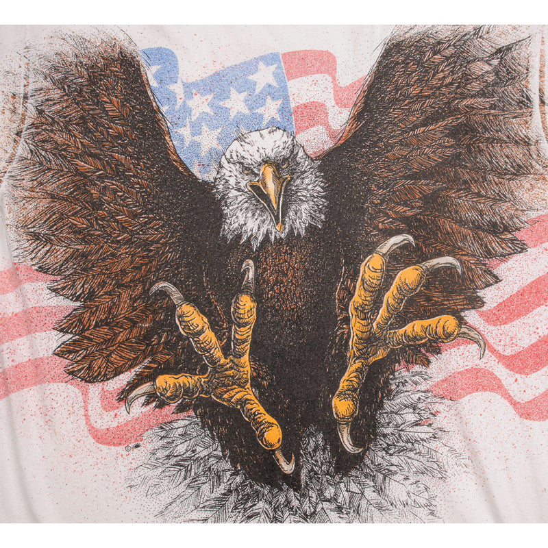 VINTAGE BALD EAGLE AND AMERICAN FLAG ALL OVER PRINT TEE SHIRT SIZE XL