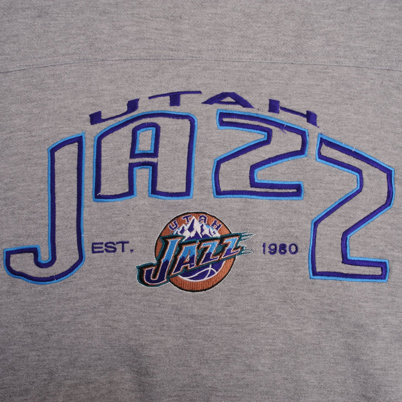 Vintage Nba Utah Jazz Embroidered Grey Sweatshirt 1990S Size 2XL