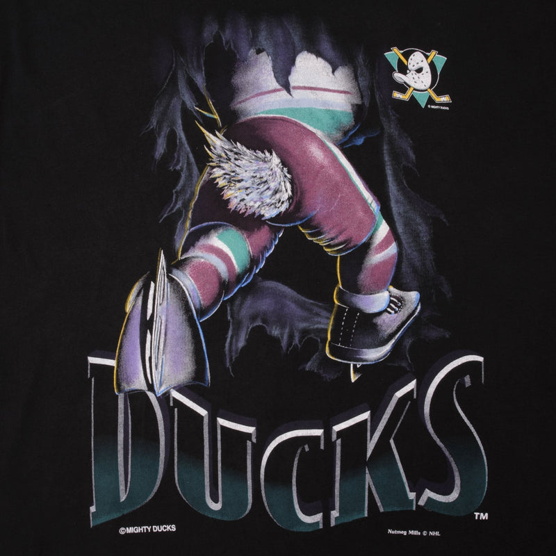 Vintage NHL Anaheim Mighty Ducks Disney Tee Shirt 1990S Size XL Made in USA With Single Stitch Sleeves