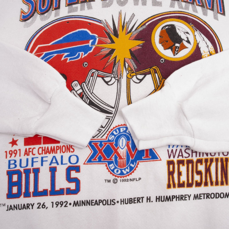 Vintage NFL XXVI Super Bowl Buffalo Bills Vs Washington Redskins Sweatshirt 1992 Size Large Made In USA