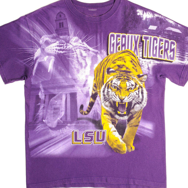 CAMISETA VINTAGE CON ESTAMPADO COMPLETO DE LOS LSU TIGERS, TALLA GRANDE