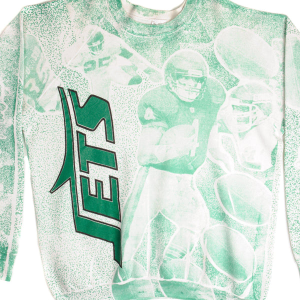 SUDADERA VINTAGE CON ESTAMPADO COMPLETO DE LA NFL NY JETS, TALLA XL, FABRICADA EN EE. UU., DÉCADA DE 1990