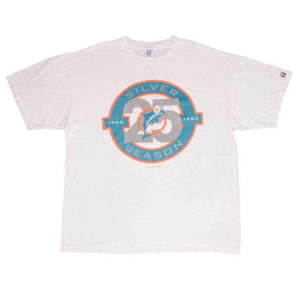 Vintage Nfl Miami Dolphins Silver Season 1990 Tee Shirt Size XL Made In USA Single Stitch Sleeves