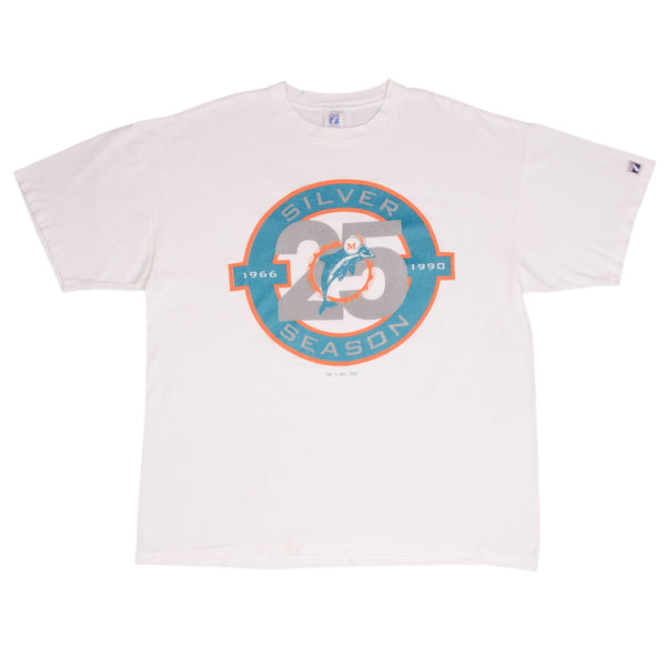 Vintage Nfl Miami Dolphins Silver Season 1990 Tee Shirt Size XL Made In USA Single Stitch Sleeves
