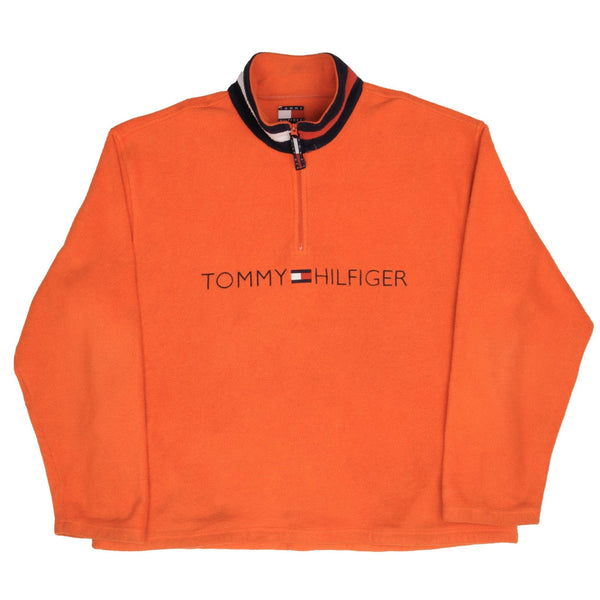 Vintage Tommy Hilfiger Orange Fleece Pullover Quarter Zip Jacket 1990S Size Large