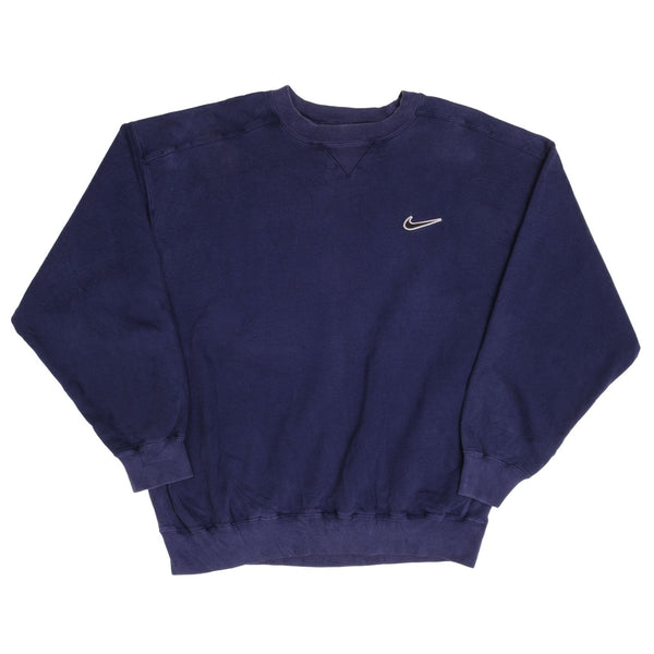 Vintage Nike Swoosh Blue Heavyweight Crewneck Sweatshirt 1990S Size Large 