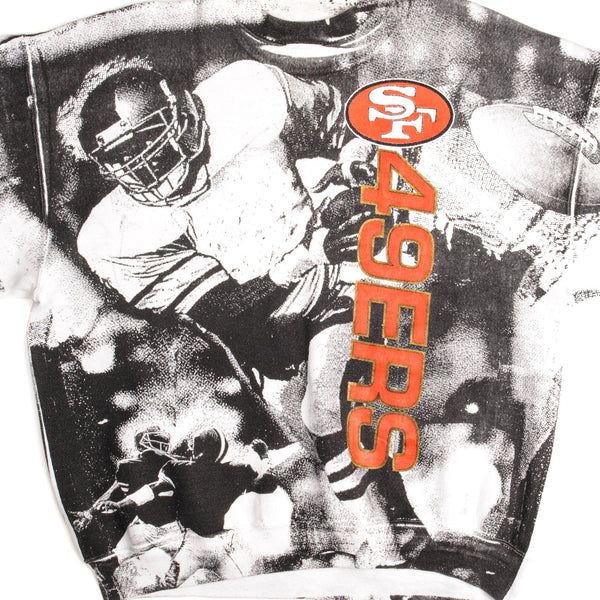 SUDADERA VINTAGE CON ESTAMPADO COMPLETO DE LA NFL SAN FRANCISCO 49ERS, L, FABRICADA EN EE. UU., DÉCADA DE 1990