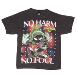 Vintage Looney Tunes Marvin The Martian Space Jam No Harm No Fool Tee Shirt 1996 Size Large Youth