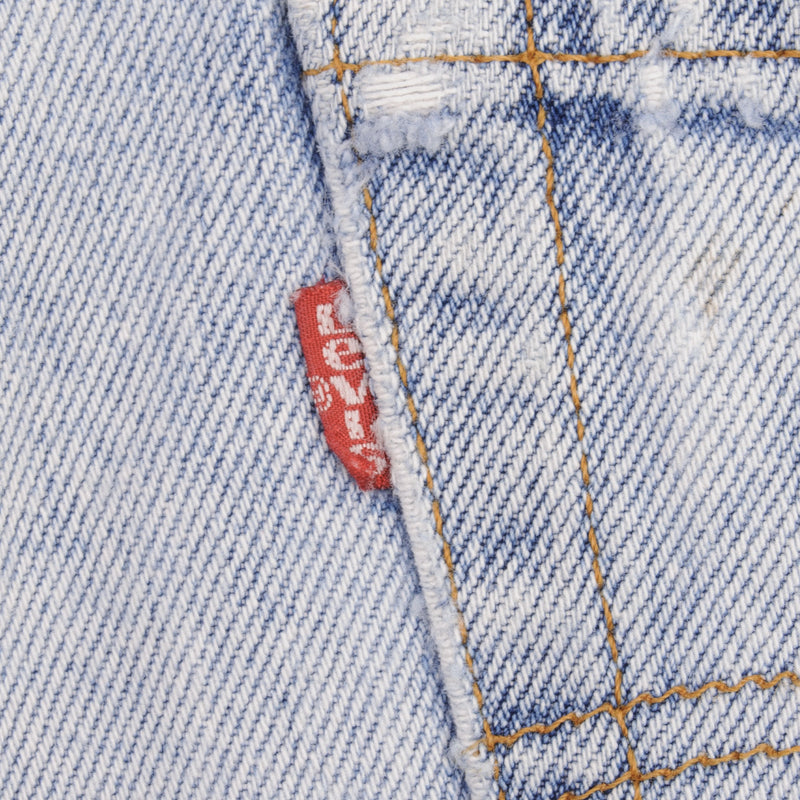 Beautiful ndigo Levis 501 Short Jeans Made in USA with a light blue wash 1990S  Size 32  Back Button #524