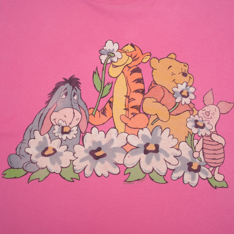 Vintage Disney Winnie The Pooh Flower 1990S Pink Tee Shirt Size XL