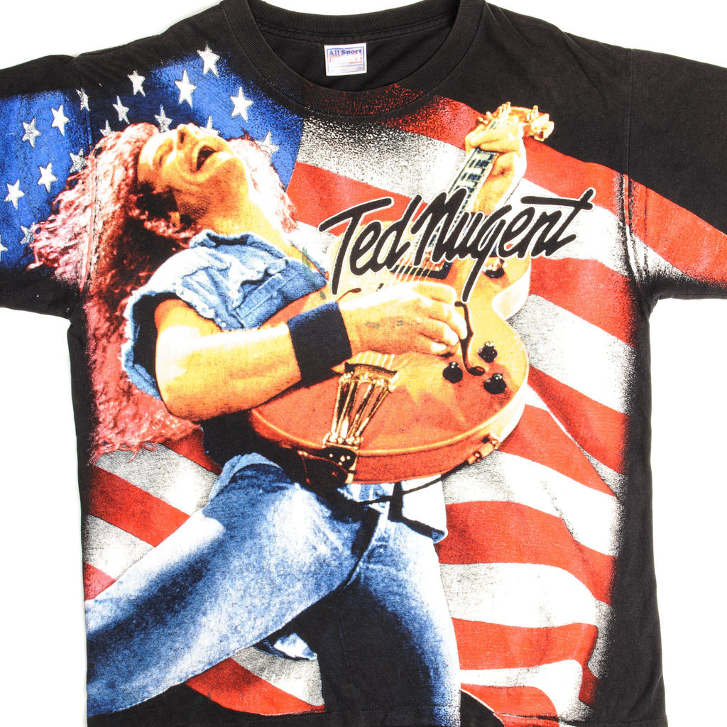 CAMISETA VINTAGE DE TED NUGENT, AÑOS 90, TALLA GRANDE, ESTAMPADO EN TODO EL EXTERIOR