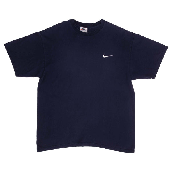 Vintage Nike Small Swoosh Embroidered Blue Tee Shirt Late 1990s Size Large Made In USA.