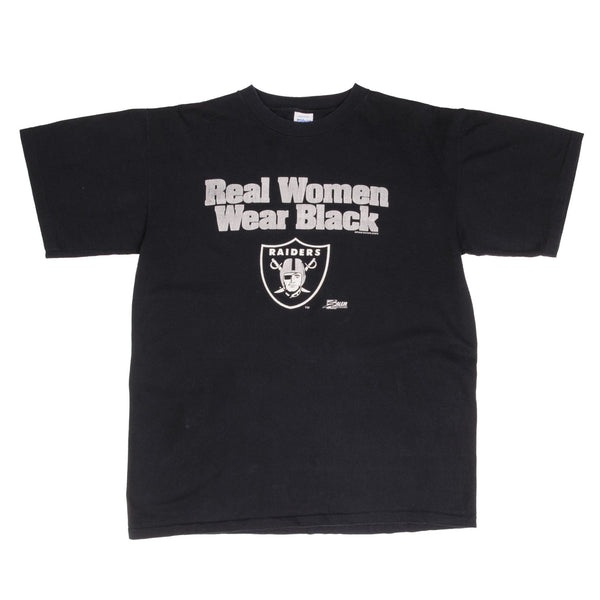 Vintage NFL Los Angeles Raiders Real Women Wear Black Tee Shirt 1990S Size XL Made In USA With Single Stitch Sleeves