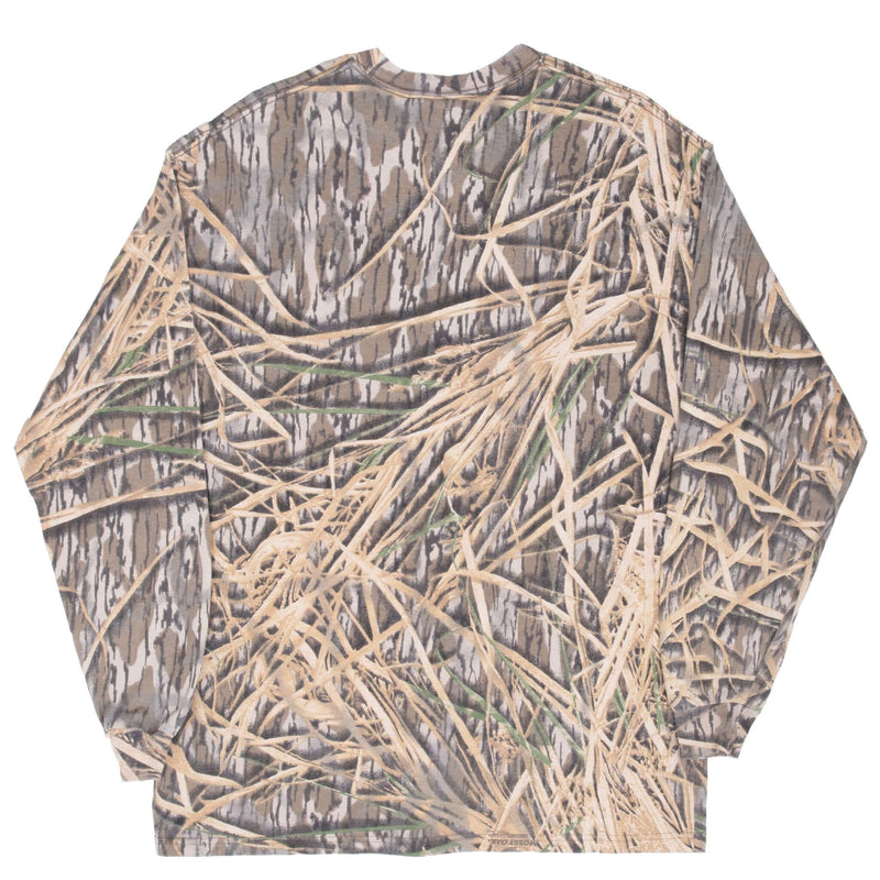 Vintage Hunting Mossy Oak Shadow Grass Camo Long Sleeve Pocket Tee Shirt Size XL