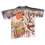 Vintage All Over Print Looney Tunes Wile E Coyote Basketball Desert Jam Tee Shirt 1993 Size Large With Single Stitch Sleeves