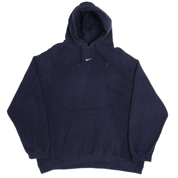 Vintage Navy Blue Nike Center Swoosh Hoodie 1990S Size 2XL Made In USA Travis Scott