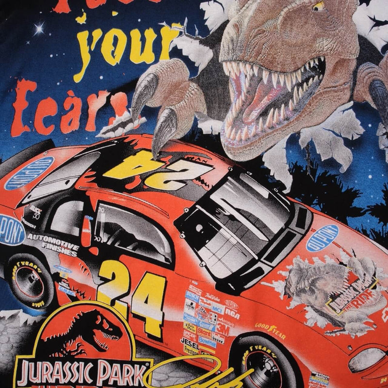 VINTAGE NASCAR ALL OVER PRINT GORDON JURASSIC PARK 1997 TEE SHIRT LARG –  Vintage rare usa