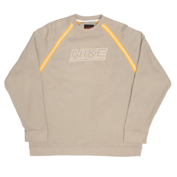 Vintage Beige Nike Swoosh Spellout Crewneck Sweatshirt 2000S Size Medium