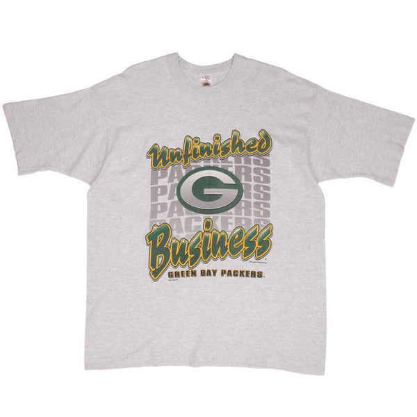 Vintage Nfl Green Bay Packers Unfinished Business 1996 Tee Shirt Size XL Made In USA With Single Stitch Sleeves