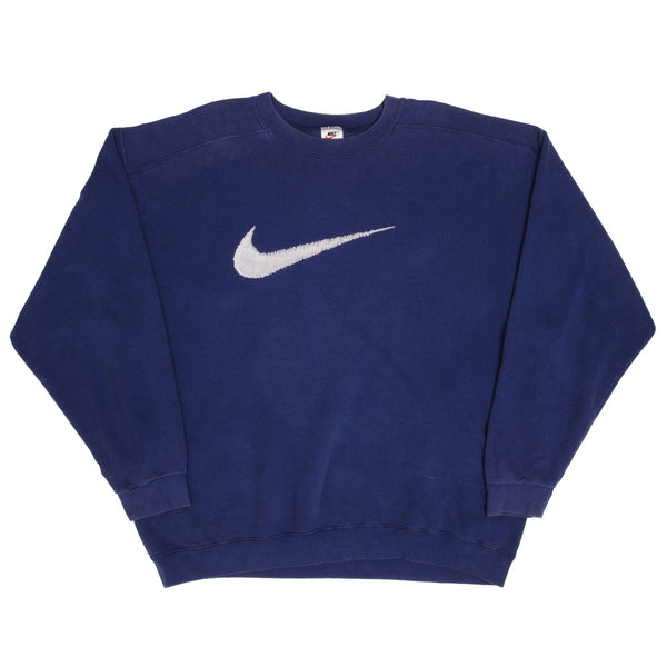 Vintage Nike Classic Swoosh Navy Blue Crewneck Sweatshirt 1990s Size XL Made In USA