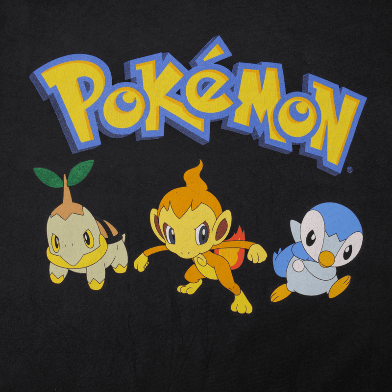 Vintage Black Nintendo Pokemon With Turtwig, Piplup & Chimchar T-Shirt Size XL